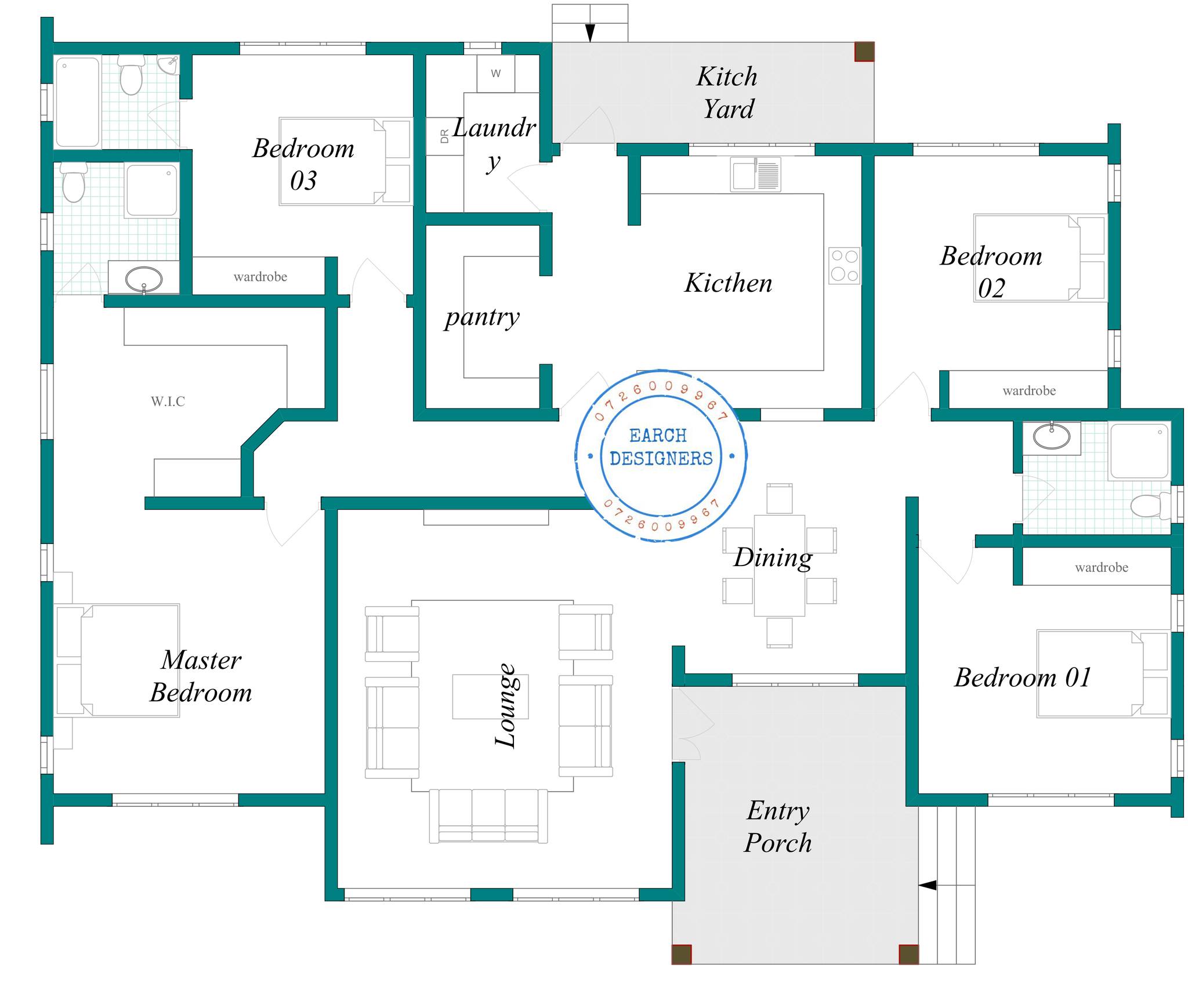 4 Bedroom Bungalow Floor design