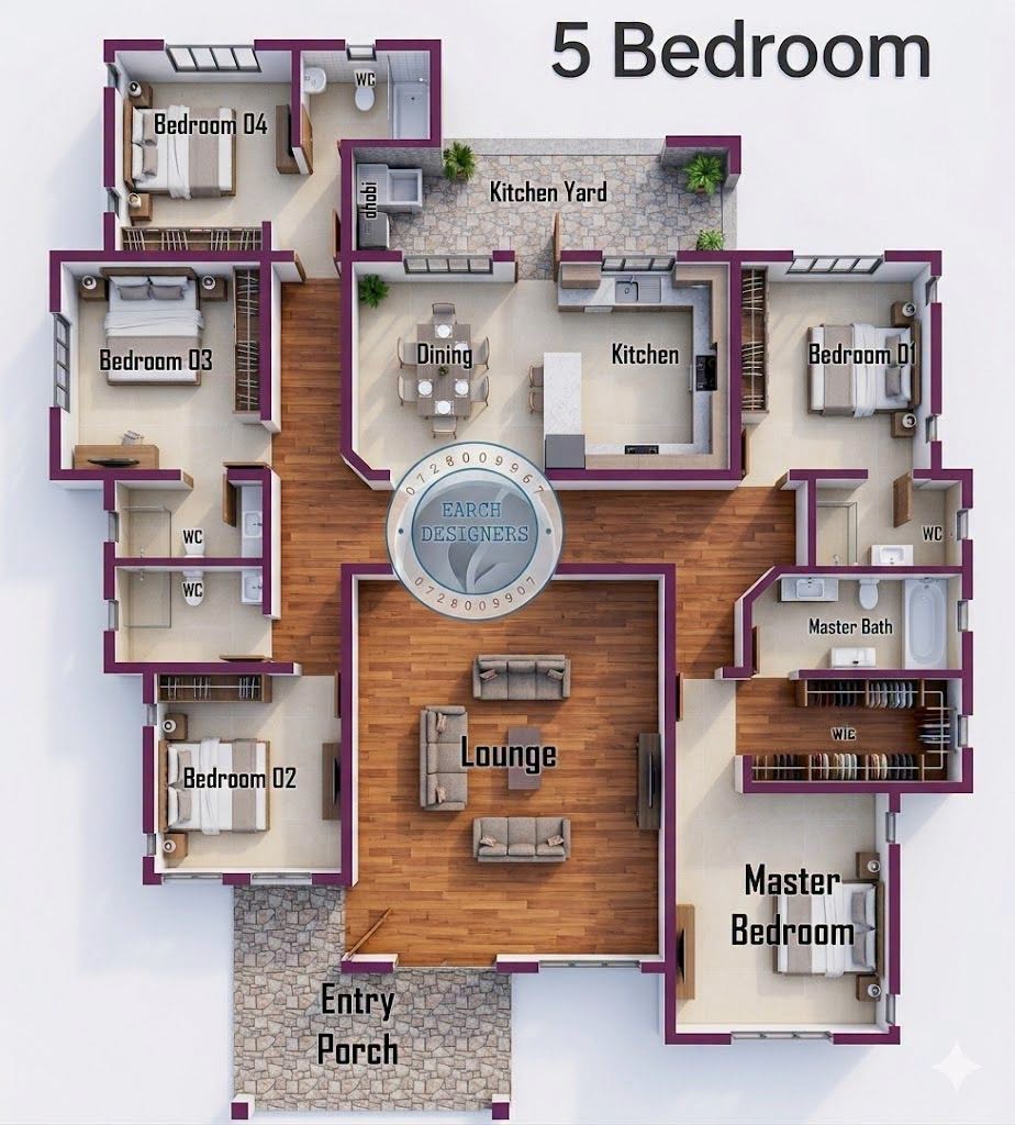 5 bedroom bungalow floor plan with measurement