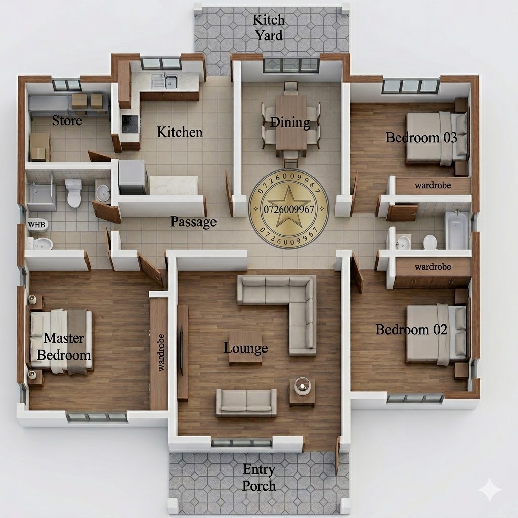 3 Bedroom Bungalow Floor Layout