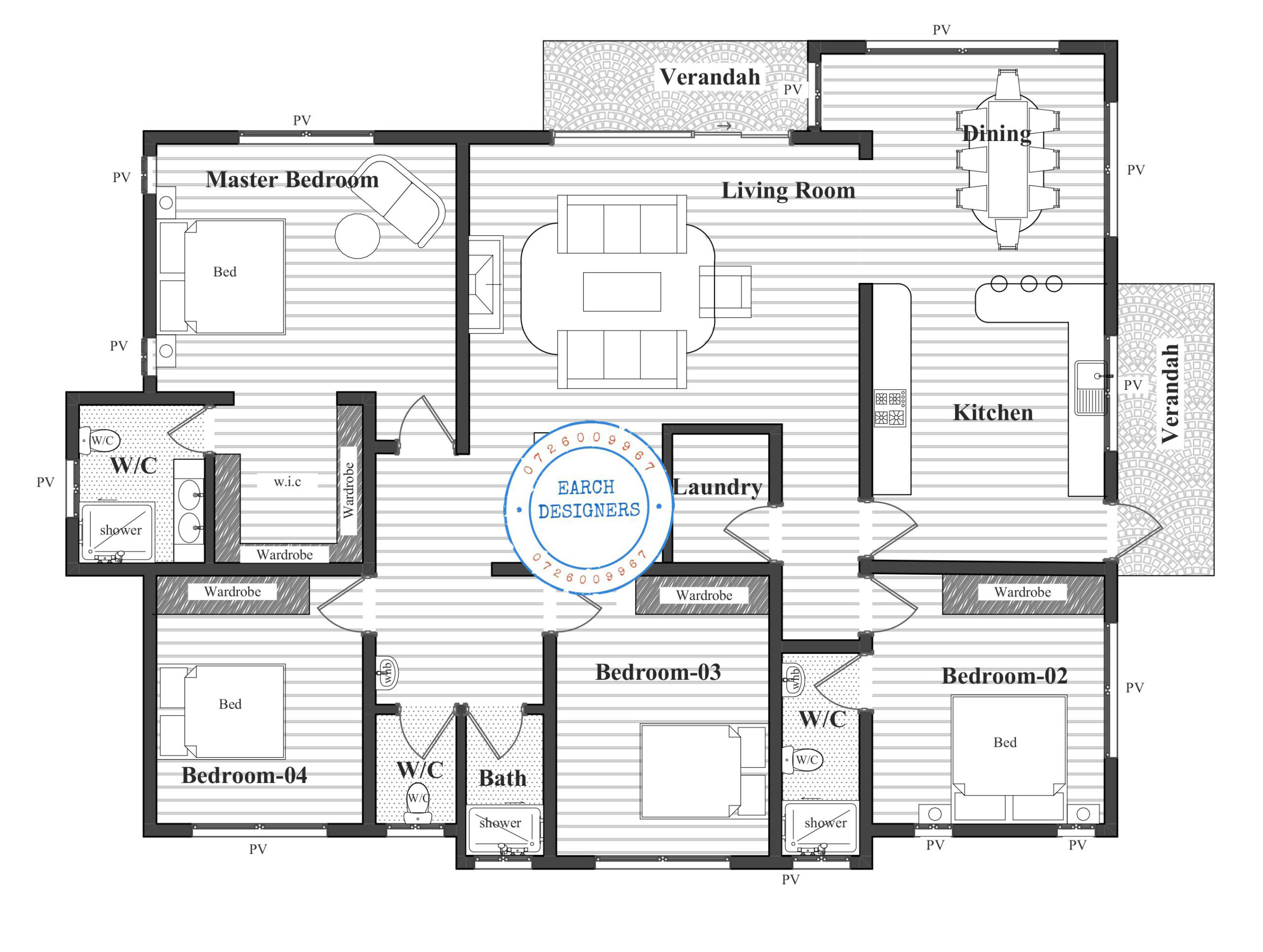 4 bedroom Bungalow with an attic (plan with measurement)