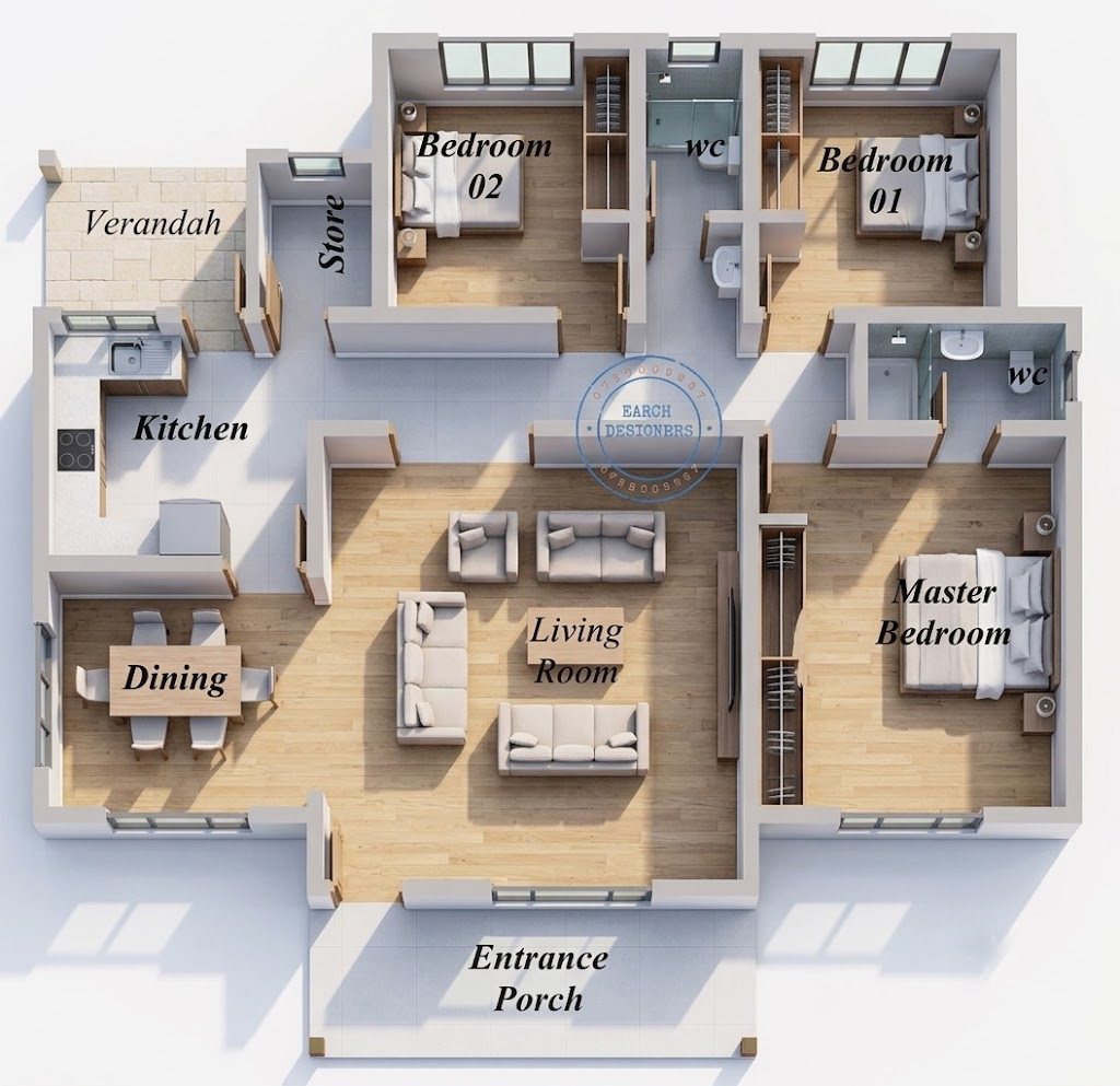 Simple 3 bedroom bungalow with measurement