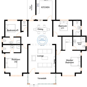 4 Bedroom Bungalow plan with measurement