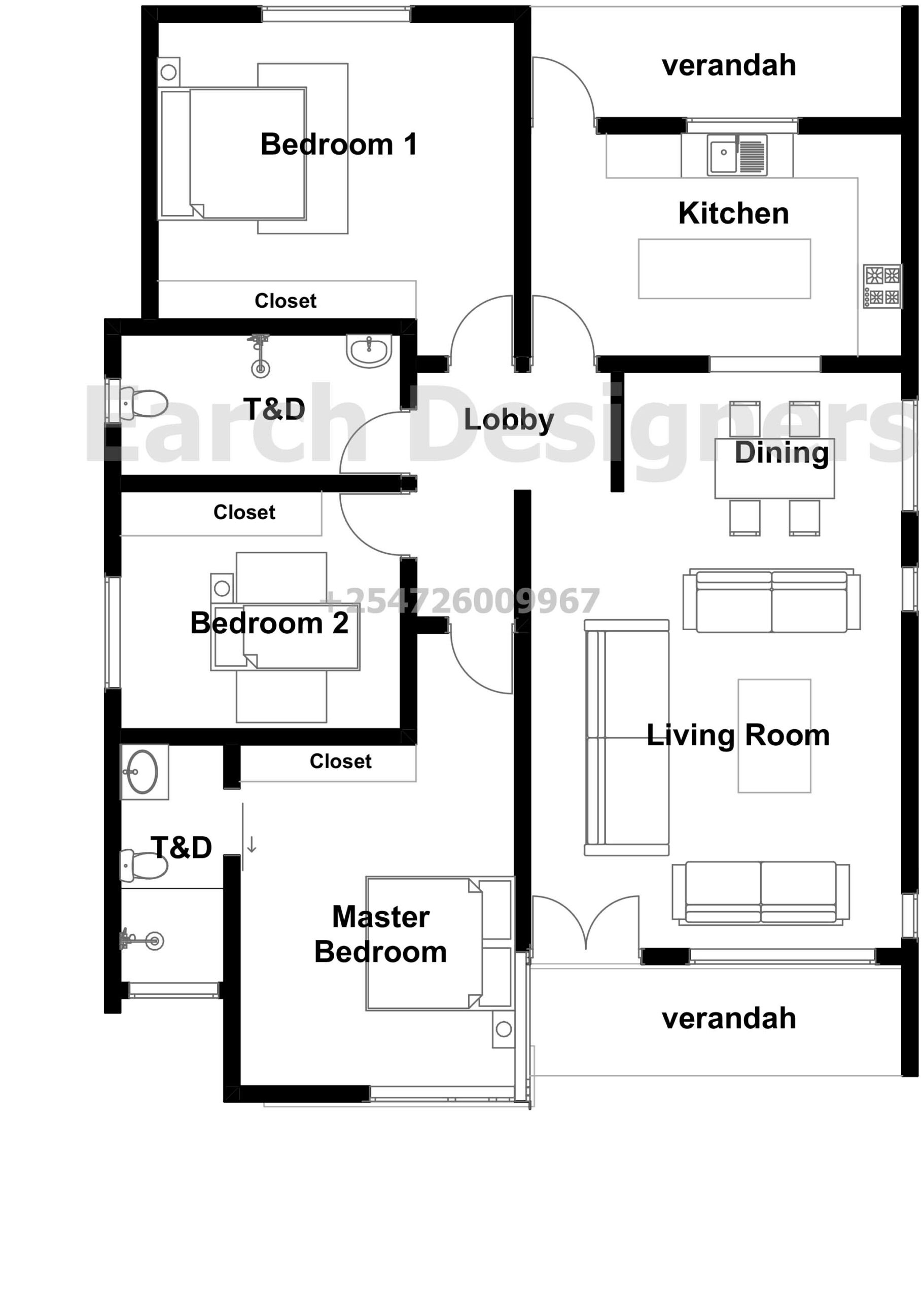 3 bedroom Bungalow (plan with measurement)