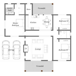 3 bedroom Bungalow Floor Plan (plan with measurement)