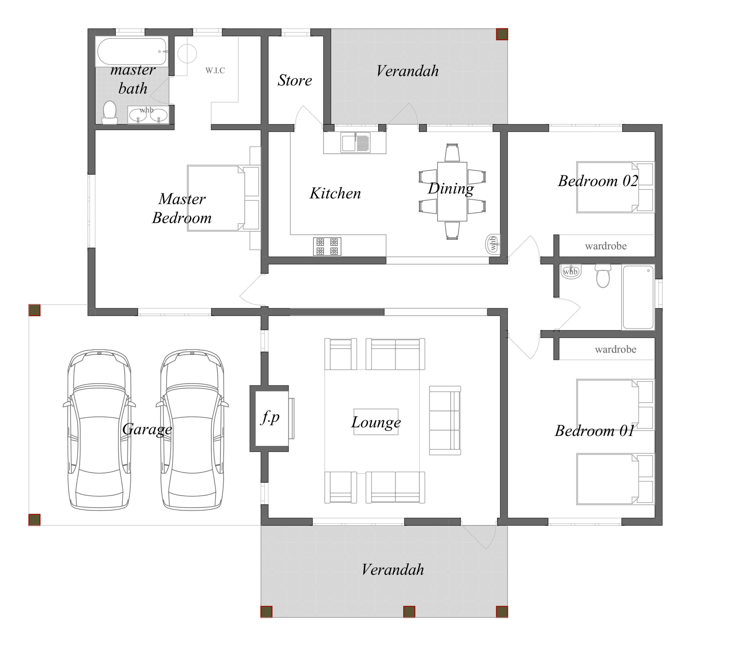 3 bedroom Bungalow Floor Plan (plan with measurement)