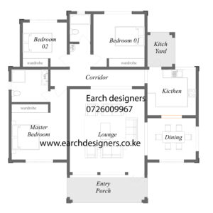 3 bedroom Bungalow Floor Plan (plan with measurement)