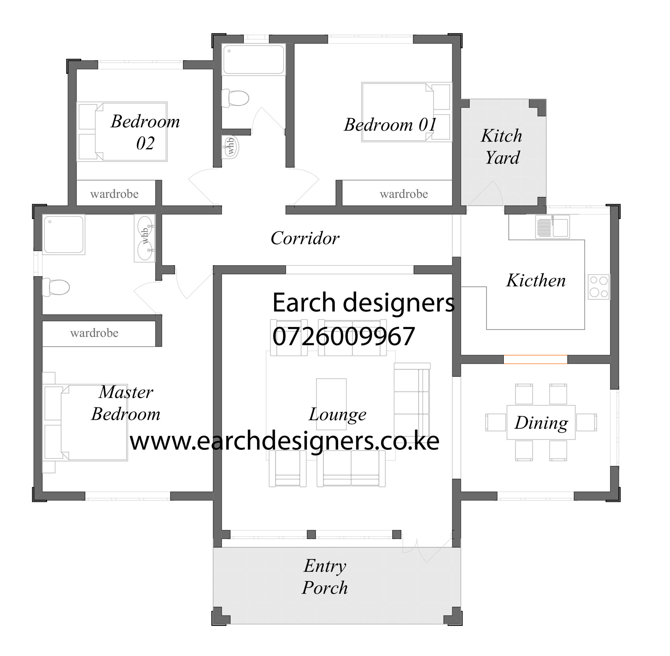 3 bedroom Bungalow Floor Plan (plan with measurement)