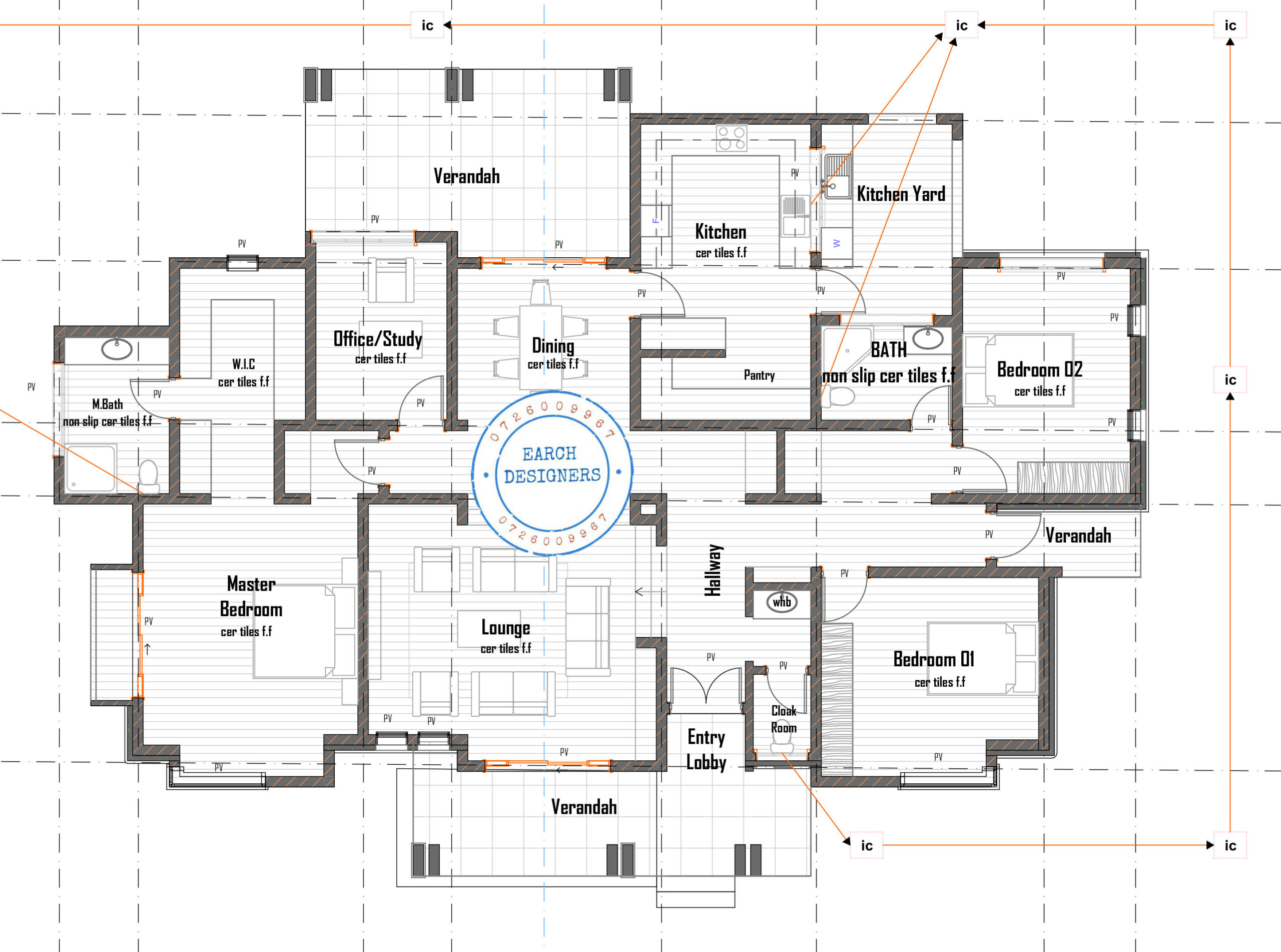 3 bedroom Bungalow with Study Room (plan with measurement)