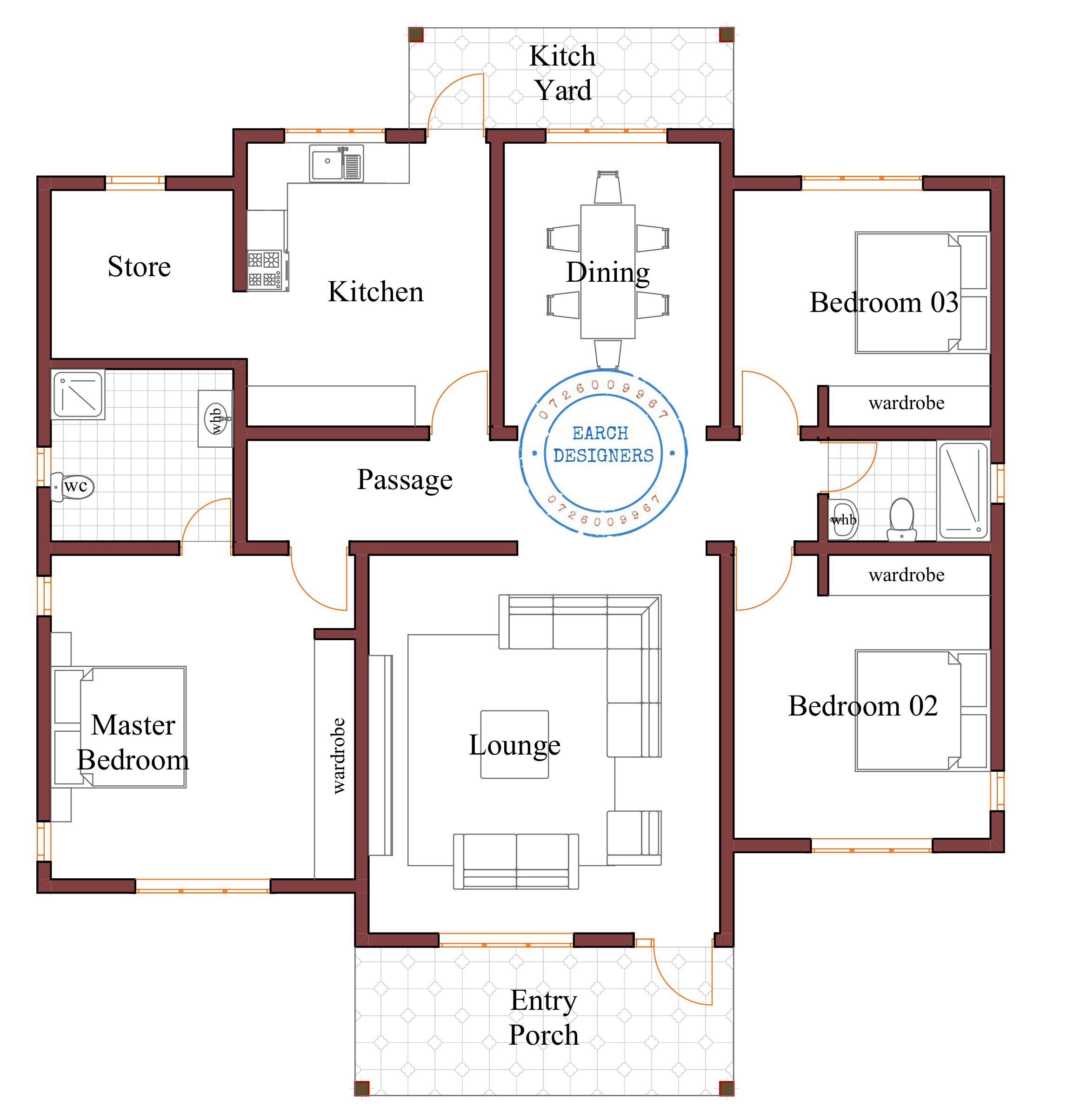 3 bedroom Bungalow (plan with measurement)